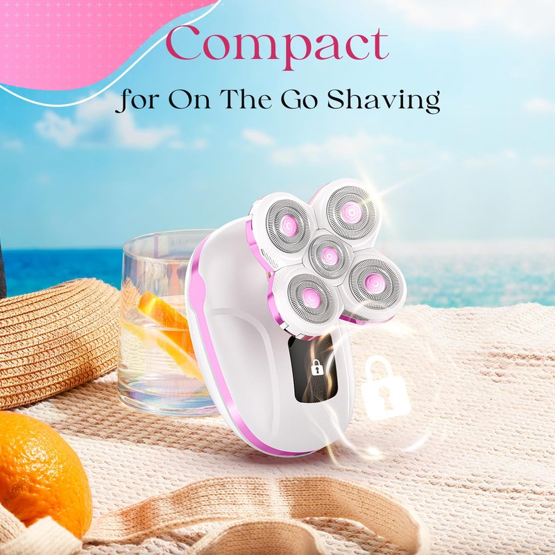 Electric Razors for Women, Rechargeable Rotary Painless Shaver for Legs Bikini Facial Hair Removal, Cordless Womens Trimmer for Lady Grooming, Body Wet/Dry Razor Water Resistant Grooming Kit (Cherry)