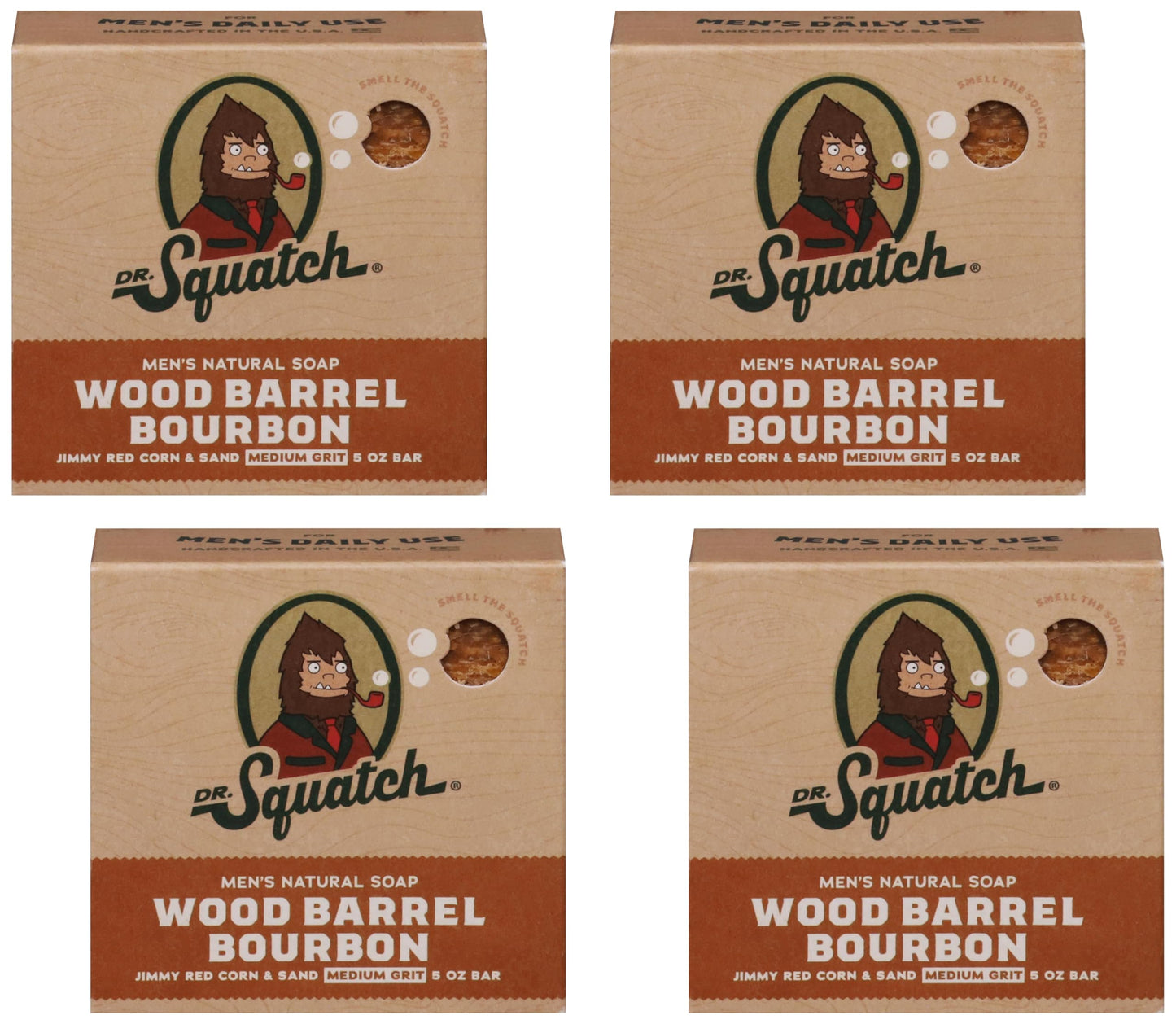 Dr. Squatch All Natural Bar Soap for Men with Medium Grit, Wood Barrel Bourbon 5 Ounce (Pack of 4)