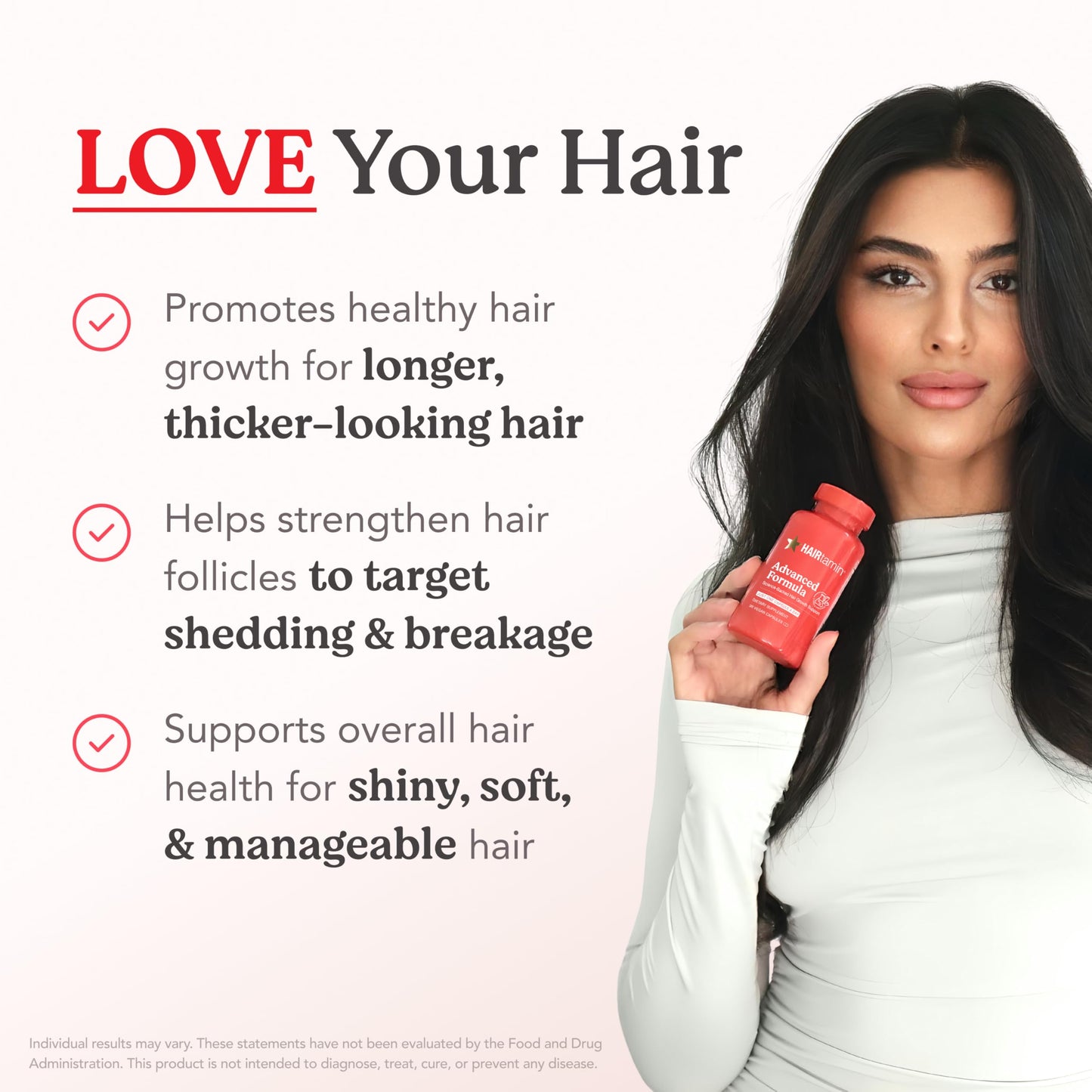 HAIRtamin Advanced Formula Hair Growth Supplement for Women & Men, Supports Stronger, Longer, Visibly Thicker Hair, With 5000 mcg Biotin, Vitamins & Antioxidants, 100% Vegan – 1 Month Supply
