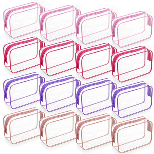 Shinylin 16 Pieces Clear Makeup Bags Bulk Cosmetic Storage Bags PVC Zipper Pouches Waterproof Travel Organizer Makeup Plastic Case for Women Organizing Toiletries Bathroom(Soft Colors)