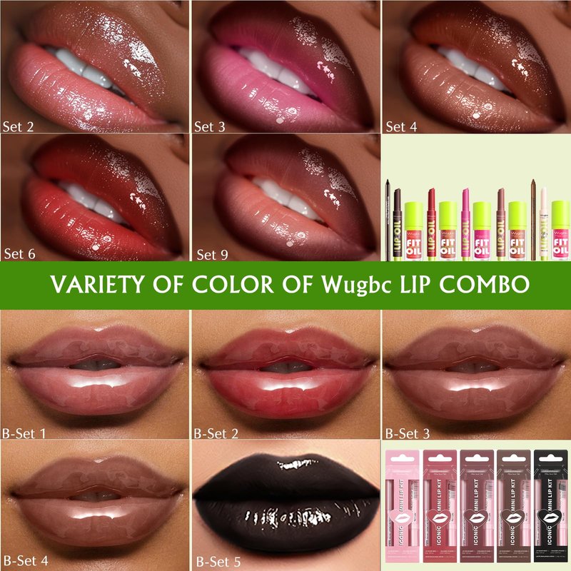 Wugbc Brown Lip Liner Pink Lip Oil Gloss Click Lip Balm Clear Shimmer, Hydrating Lipstick Tinted Lip Oil for Women Makeup, Lightweight Non Sticky Liquid Lipstick Lip Liner Pencil Combo Set