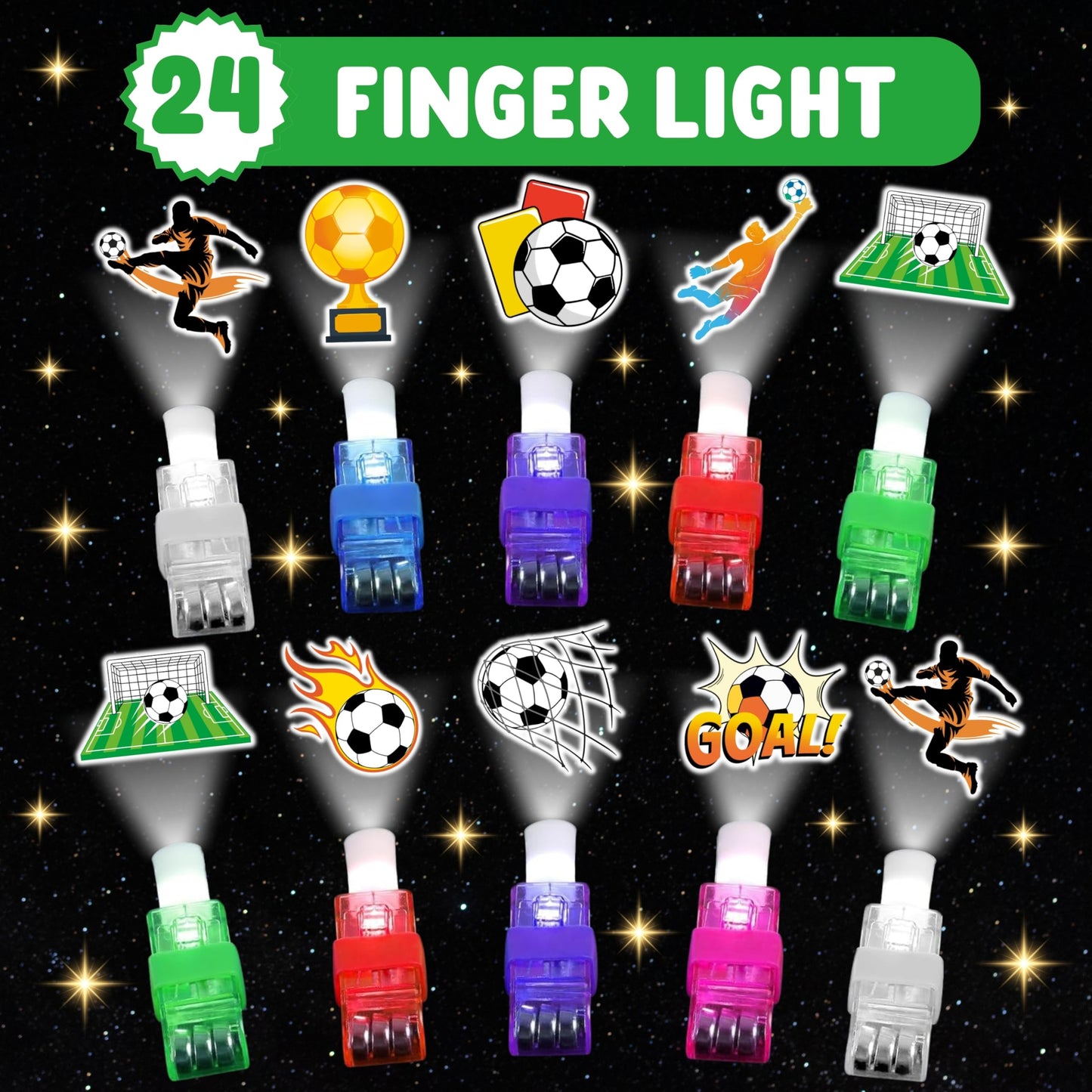 72 PCS Soccer Party Favors – 48 PCS Luminous Tattoos & 24 PCS LED Finger Lights Combo – Birthday Goodie Bag Fillers, Party Supplies, Gifts Light Up Toys Glow In The Dark for Boys and Girls (Soccer 1)