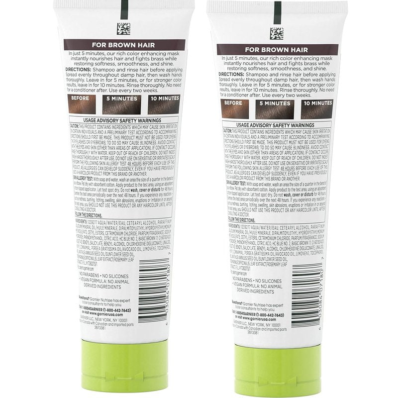 Garnier Nutrisse Hair Color Reviver Mask - Nourishing Cool Brown Treatment | 4.2 Fl Oz, 2 Count