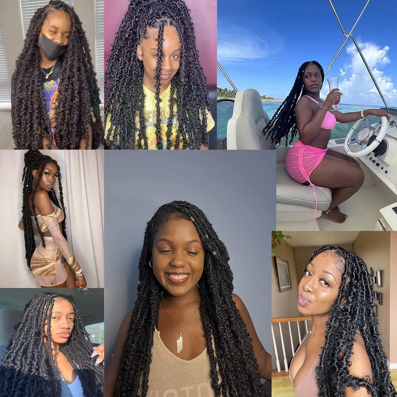Beverlee 20 Inch Butterfly Locs Crochet Hair - 6 Packs Soft Messy Distressed Faux Locs in Black #1B
