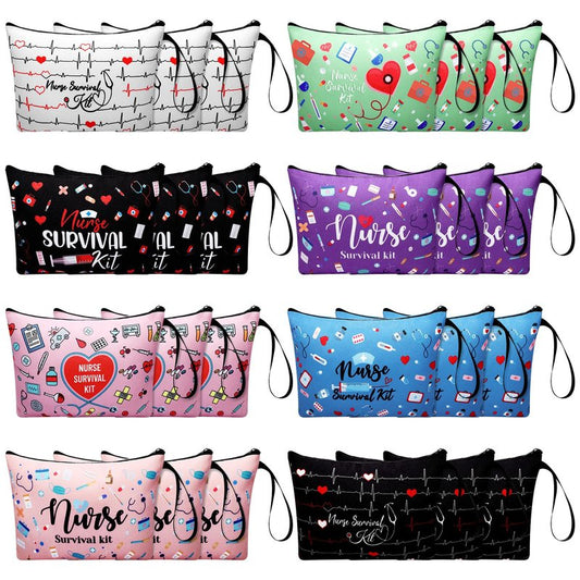 Huhumy 24 Pack Nurse Cosmetic Bags Bulk Novelty 2026 Nurses Week Gift Nursing Survival Kit Canvas Zipper Pouch Bags Thank You Gift for Nursing Week Medical Assistant Healthcare Graduation(Classic)