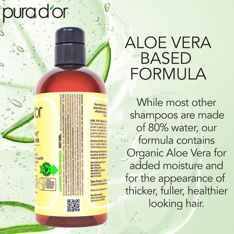 PURA D'OR Original Gold Label Anti-Thinning Shampoo - CLINICALLY TESTED - Biotin & Argan Oil – Sulfate-Free Strengthening & Volumizing for Fuller-Looking Hair, Men & Women, Natural Earthy Scent 16 oz