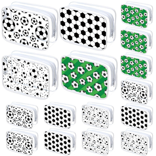 Meanplan 12 Pcs Soccer Theme Cosmetic Bag Clear PVC Makeup Bag Bulk Zippered Travel Toiletry Pouch Gift Accessories for Women Girls Birthday Party Favor Organizer