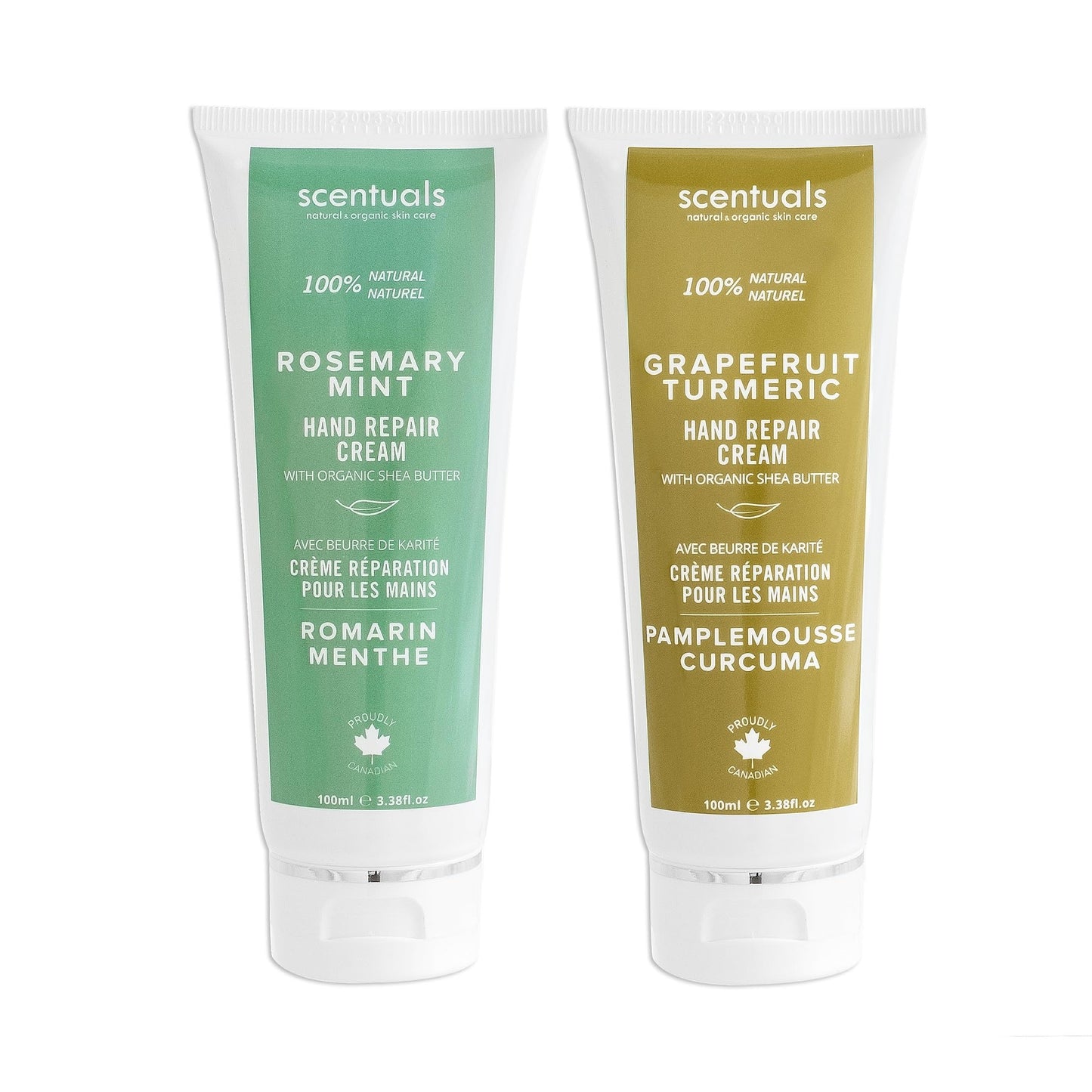 Scentuals Hand Cream Set of 2, with Shea Butter, Cocoa Butter, Argan & Almond oil, Moisturizing Dry Hands. Rosemary Mint + Grapefruit Turmeric (100ml x 2/3.38 fl.oz x 2)
