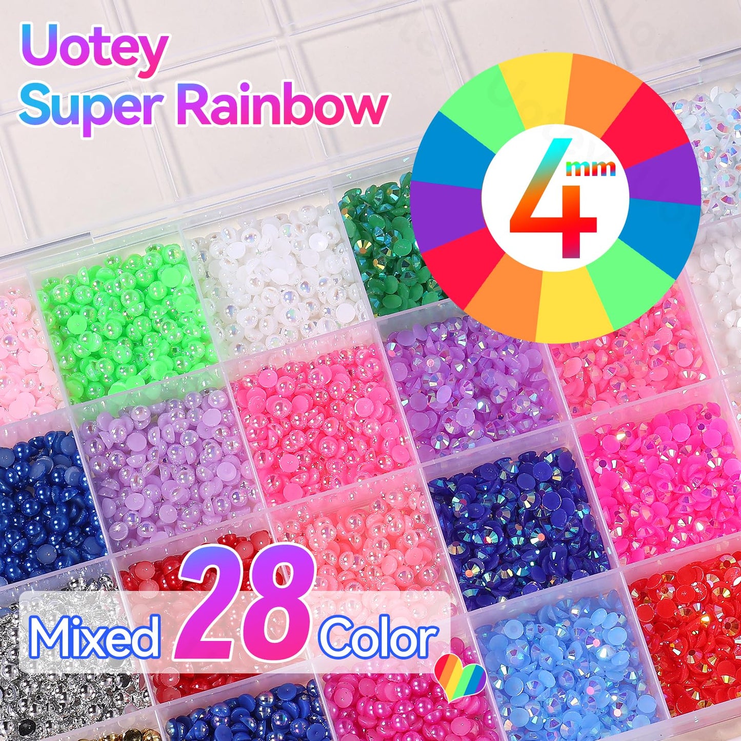 13000 Pcs 28 Color Flatback Pearls and Rhinestones for Crafting, 4mm Resin Jelly Rhinestones, Half Pearl Bedazzling Gems Diamond for Nails Eyes Face Makeup Tumblers DIY Crafts Shoes