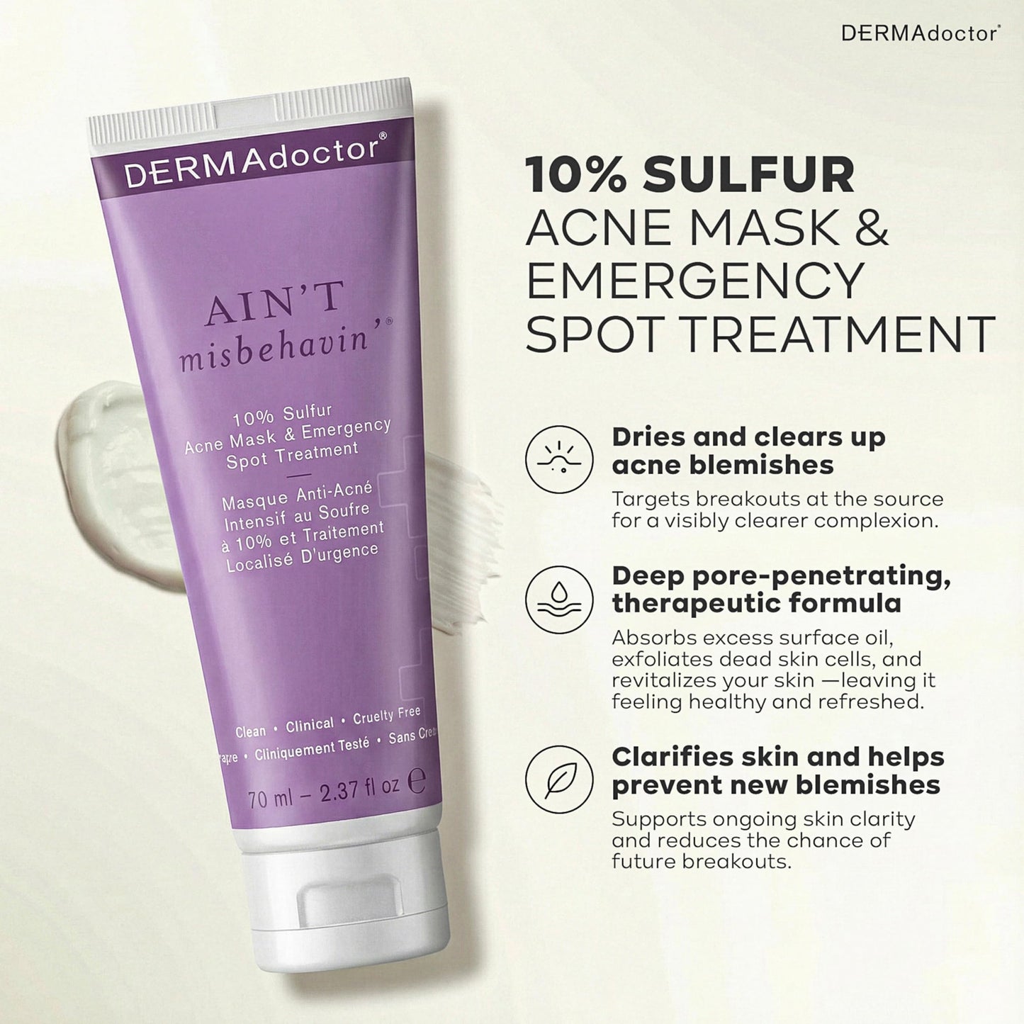 DERMAdoctor Ain't Misbehavin' Medicated Acne Face Cleanser 2% Salicylic Acid | Dermatologist Formulated to be Non-Irritating to the Skin - 7.10 oz