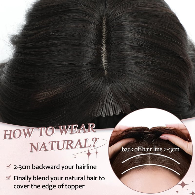 Megito Hair Topper 12inch Clip in Synthetic Hair Toppers for Women with Thinning Hair Lightweight and Breathable 6.5"X6.5" Big Base Toppers Hair Pieces for Women Daily Use Black