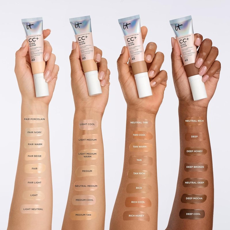 IT Cosmetics CC+ Nude Glow Foundation - Medium Coverage, SPF 40, 2% Niacinamide & Hyaluronic Acid, 1.08 fl oz | For Normal to Dry Skin