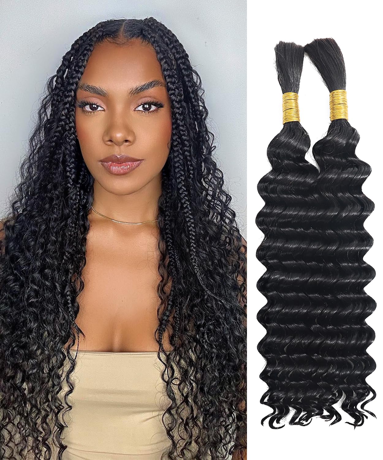 Curly Human Hair Bundles for Braiding - 12A Deep Wave, 16 Inch, No Weft | 100% Unprocessed Brazilian Virgin Hair