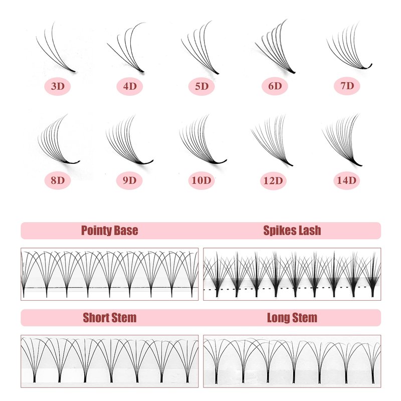 ABONNIE 800 Premade Fans Eyelash Extensions 3D 9mm Mix Premade Lash Fans 0.07 Thickness D Curl Lash Extensions HandmadeVolume Lash Extensions (Short Stem 3D 0.07-D 9mm)