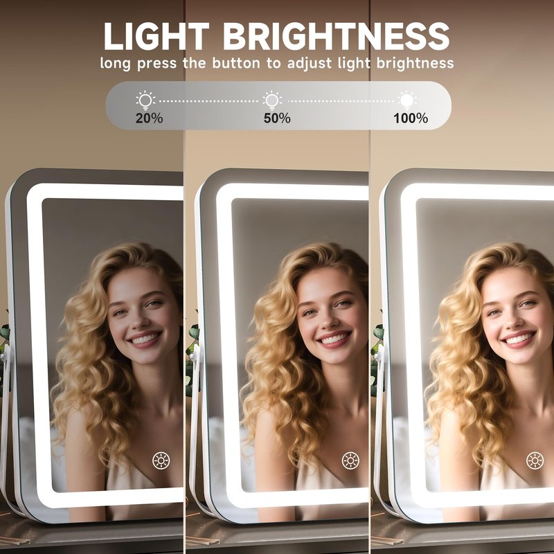 MINISO Vanity Mirror with Lights, 13.8" x 10.6" LED Makeup Mirror, Light & Brightness Adjustment, Smart Sensor, Aluminum Alloy Metal White Frame, with 5X Magnifying Glass