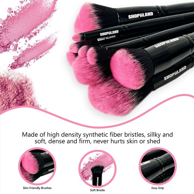 SHOPiiLAND 18-Piece Vegan Makeup Brush Set – Black & Pink Case, Soft Synthetic Bristles, Cruelty-Free, Ideal for Liquid, Powder, Cream & Bronzer; Includes Kabuki, Blender, Blush & Eyeshadow Brushes