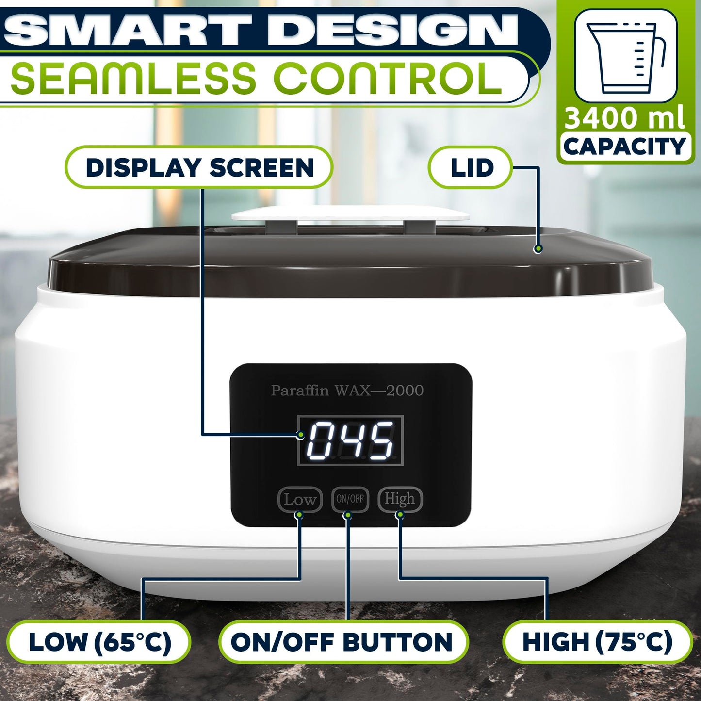 Paraffin Wax Machine for Hand and Feet – Full Set Hand Wax Paraffin Machine 3400ml – Fast Heating, Keep Warm, Adjustable Temperature (Two Modes) for Moisturizing Spa | Soft and Smooth Skin at Home