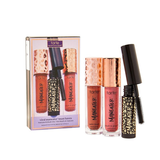 tarte viral maneater must haves mascara & blush trio – Extreme Curl, Volume & Length, Longwear, Cruelty-Free travel size, berry & cinnamon