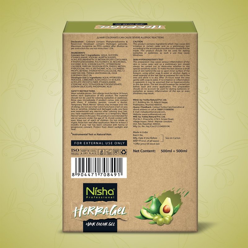 Nisha Herba Gel Hair Colour Gel, Original Black 100ml + 100ml | No Ammonia, No Stain, Non-Drip Vegan Formula | Permanent Hair Colour & Hair Dye | 100% Grey Coverage & Long-Lasting Shine