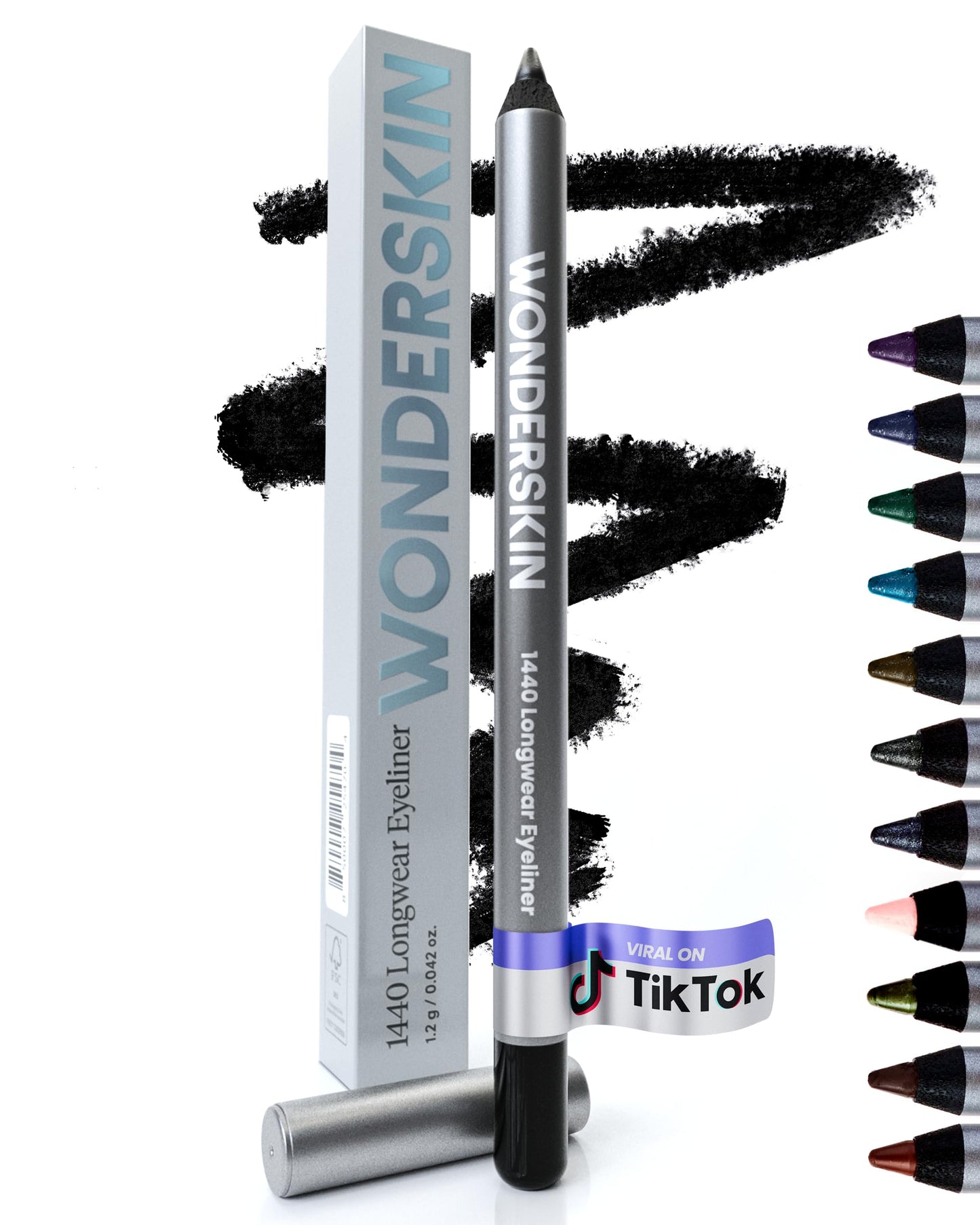 Wonderskin 1440 Eyeliner (Liquorice), Waterproof and Smudge Proof with Brow Stain & Go Masque (Blonde) for Long Lasting Brow Tint