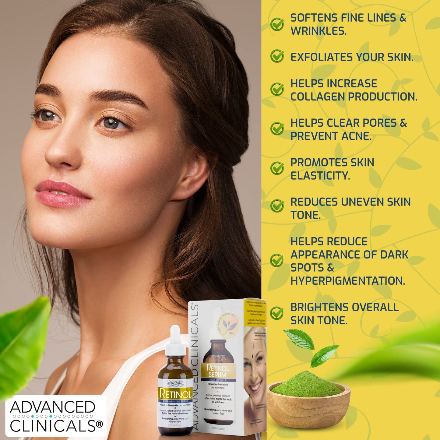 Advanced Clinicals Retinol Anti-Aging Facial Serum + Vitamin C Brightening Facial Serum + Hyaluronic Acid Hydrating Facial Serum Set