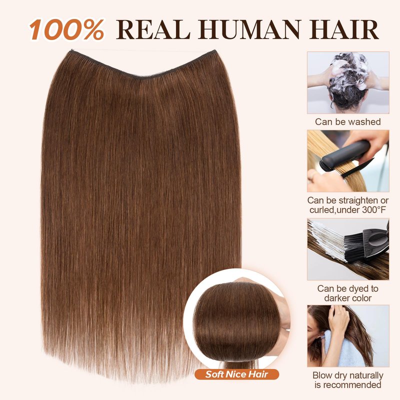Halo Hair Extensions Real Human Hair,S-noilite 100% Human Hair Halo Extensions,Halo Hair Extension for Women, Halo Hair Extensions,04 Medium Brown 65g/16inch