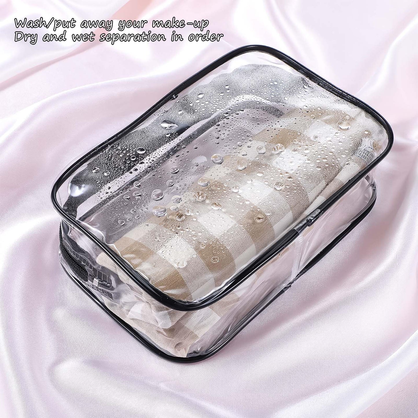 Molain 24 Pack Clear Makeup Bag, Waterproof Toiletry Bags, PVC Makeup Bags for Women, Organizer Case with Zipper for Travel Bathroom (Black)