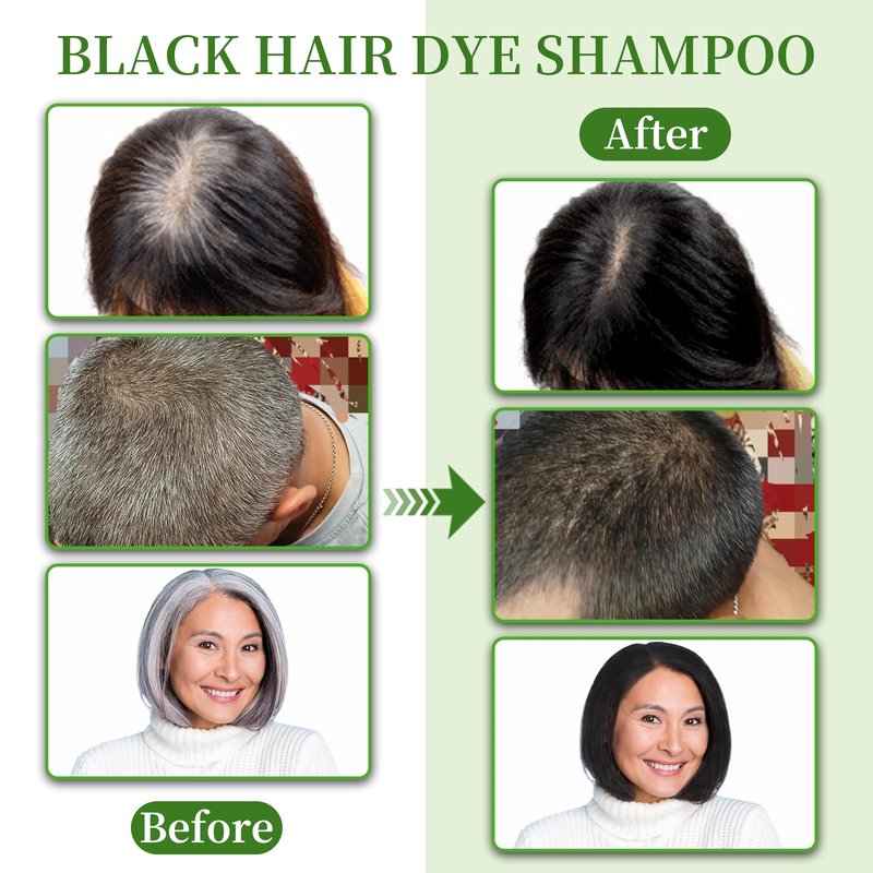 SHIHUANUO Black Hair Dye Shampoo 3 in 1 for Gray Hair Coverage, Herbal Ingredients Natural Shampoo Black Hair Dye for Women & Men/Ammonia-Free 520ml