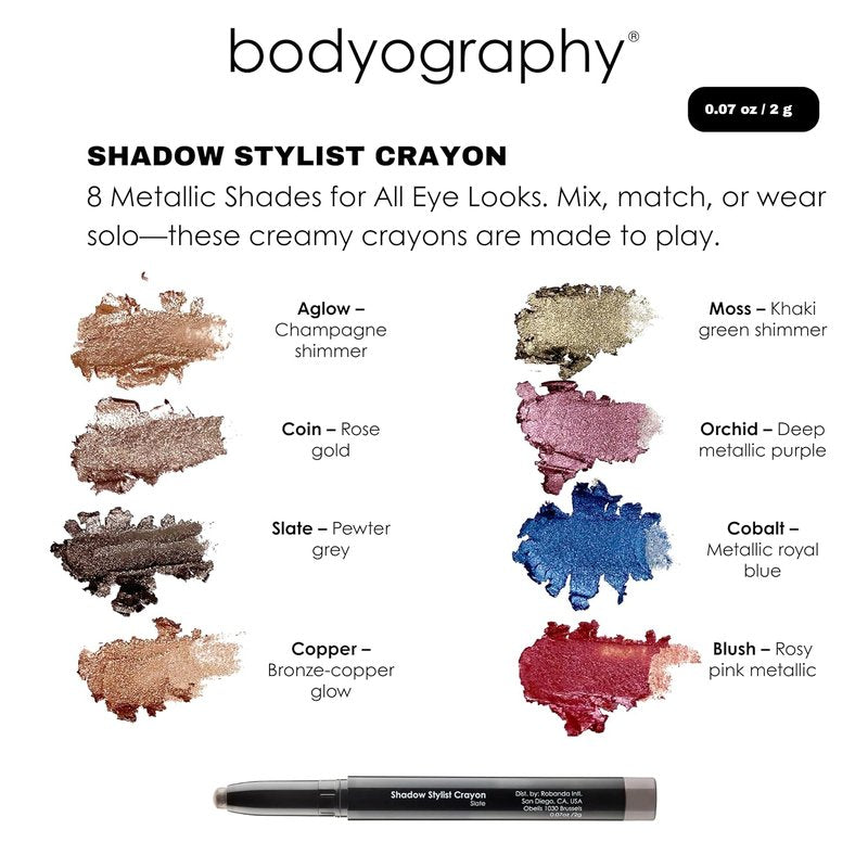 Bodyography Shadow Stylist Crayon - Long-Wear Cream Eyeshadow Stick | Waterproof, Blendable Matte & Shimmer Shades | Aglow Metallic Champagne