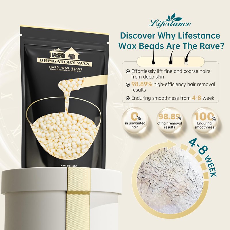 Lifestance 1LB Hard Wax Beans, Wax Beads Hair Removal Hard Wax Kit for Thin & Fine Hair, Sensitive Skin, Waxing Beads for Nose, Face, Chin, Eyebrow, Bikini