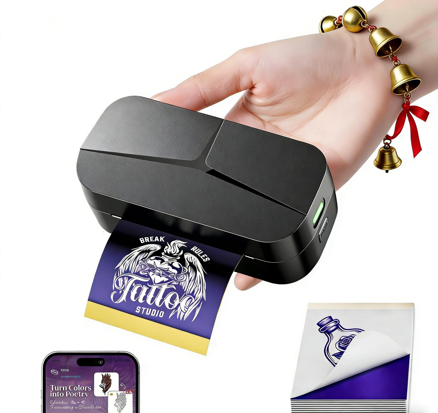 TATTMUSE Tattoo Stencil Printer for Beginners, Mini Tattoo Printer with 30 Pcs Transfer Paper, Bluetooth Stencil Printer Compatible with Phone & Tablet, Tattoo Machine Kit for Professional
