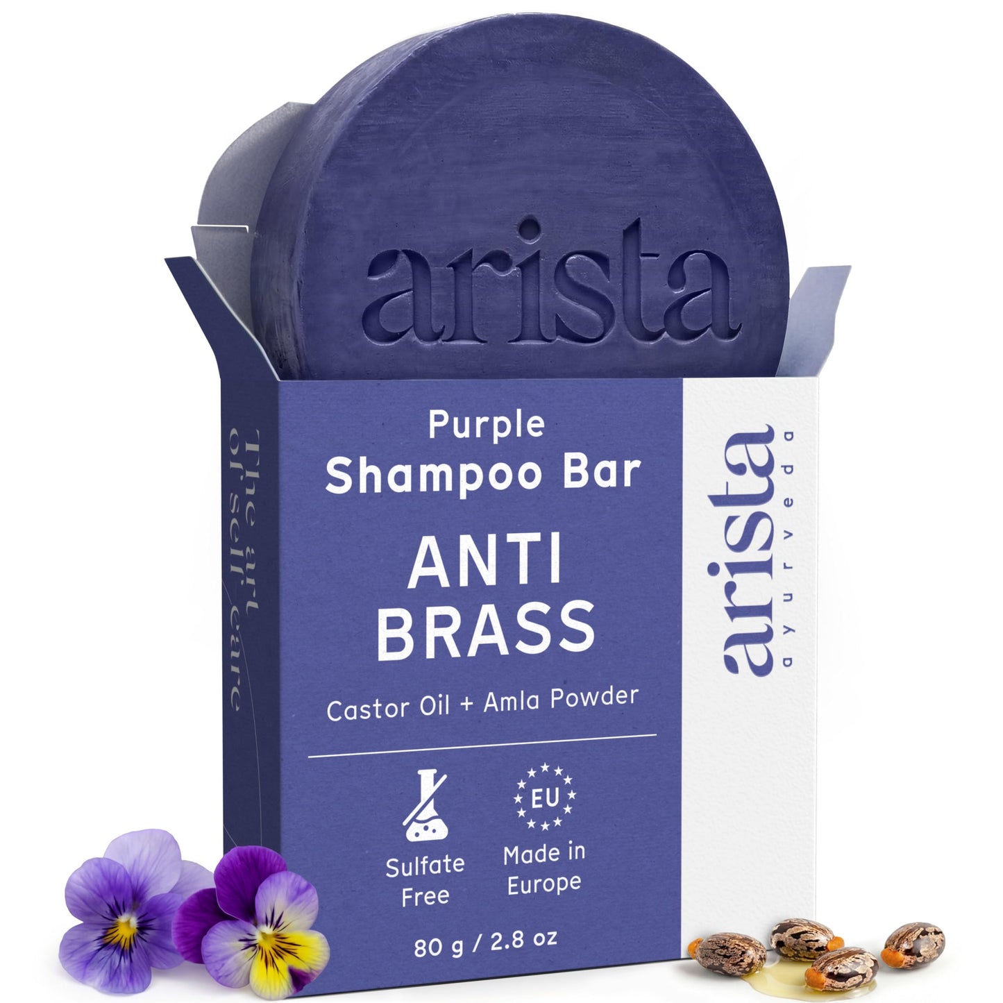 Arista Purple Shampoo Bar, Amla Fruit Powder, Purple Toner & Castor Oil, Moisturizing & Plastic Free Hair Soap, Sulfate Free Solid Shampoo Puck for Grey Hair