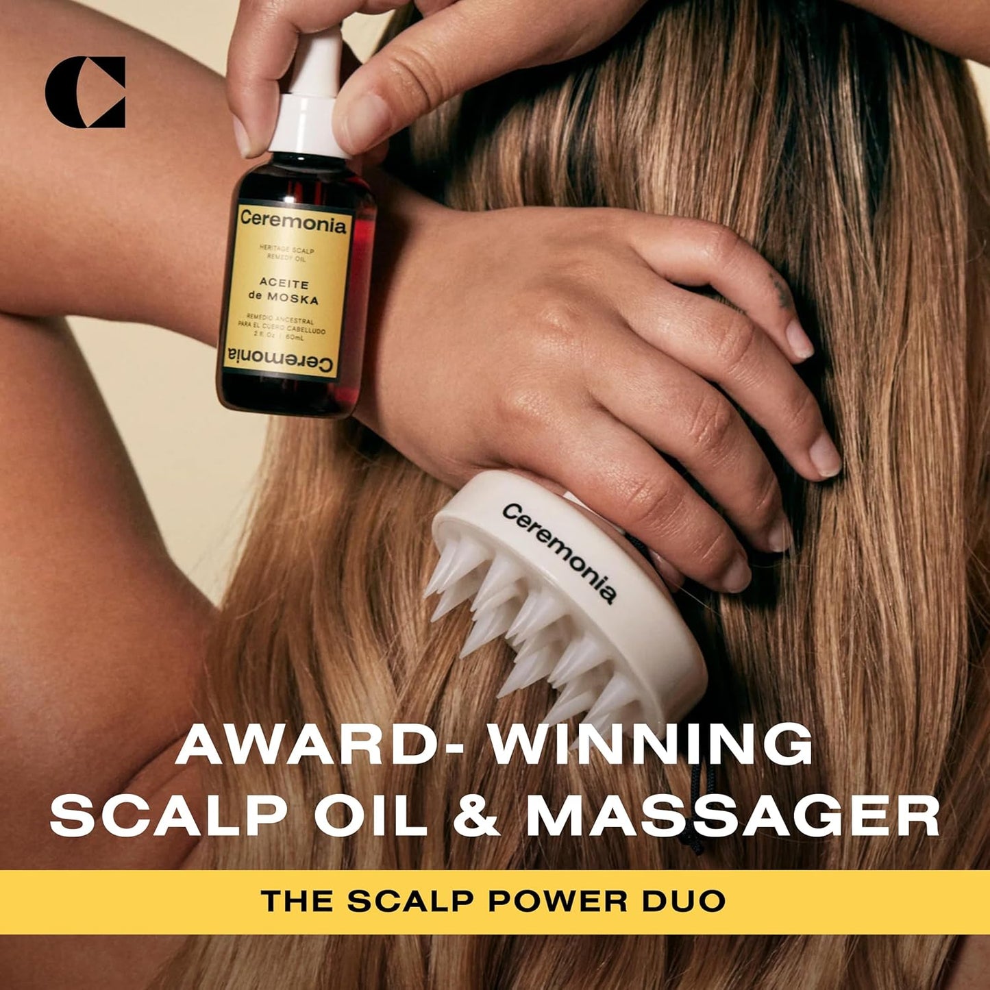 Ceremonia Scalp Power-Duo | Moska Oil & Aloe Vera Babassu Castor Scalp Massager - 2 Fl Oz (60 mL)