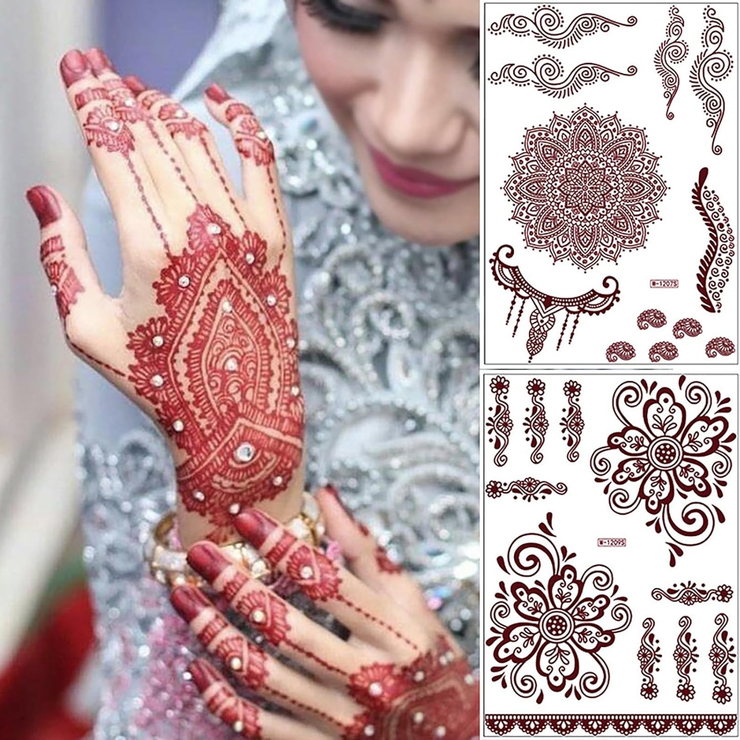 Temporary Tattoo Stickers - Red Brown Floral Lace Design | Waterproof Body Art for Festivals & Weddings