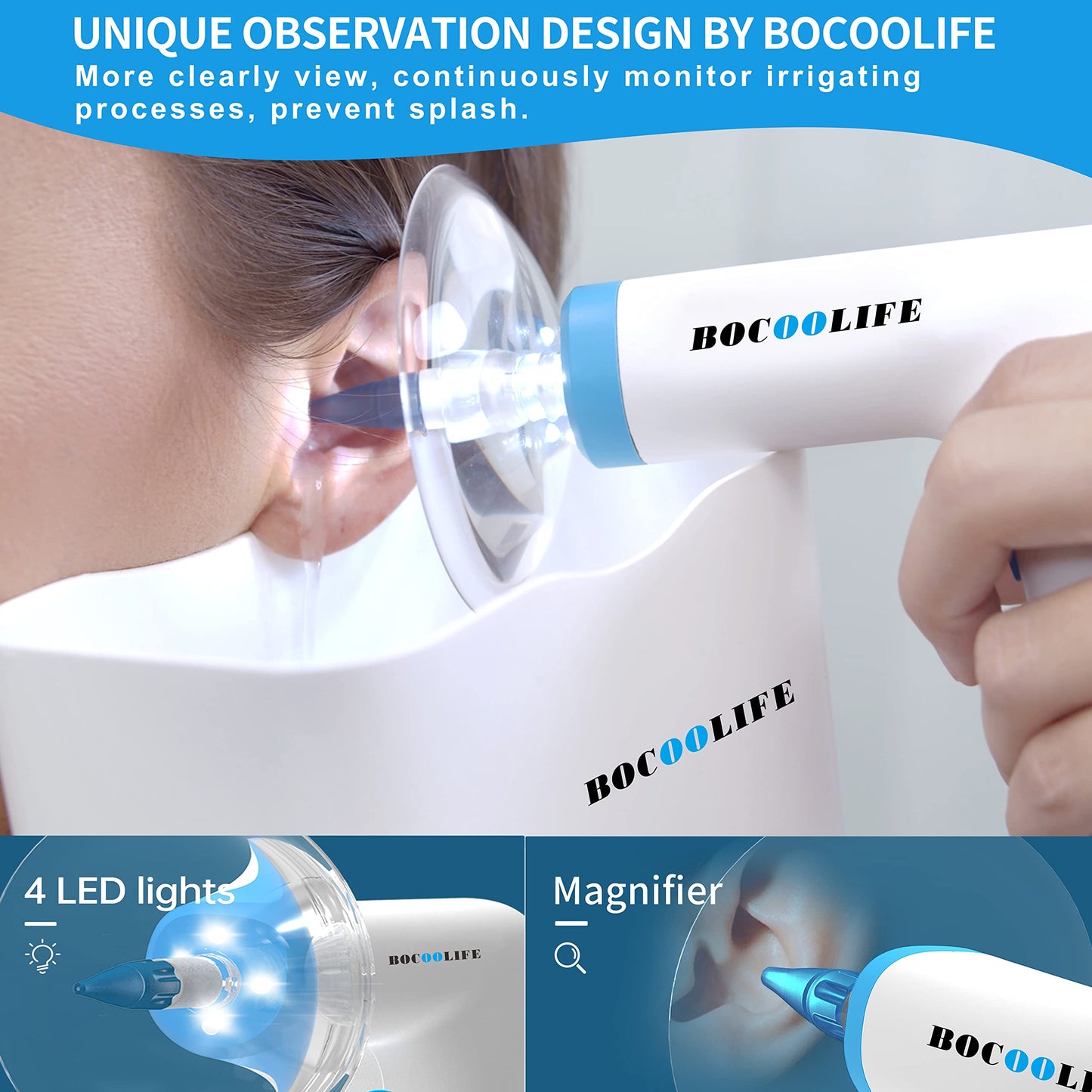 Ear Cleaning Kit Ear Irrigation Flushing System, Ear Wax Cleaner Ear Wax Removal, Ear Wash Wax Flush Flusher with Ear Wax Build Up Examination Tool the Scope