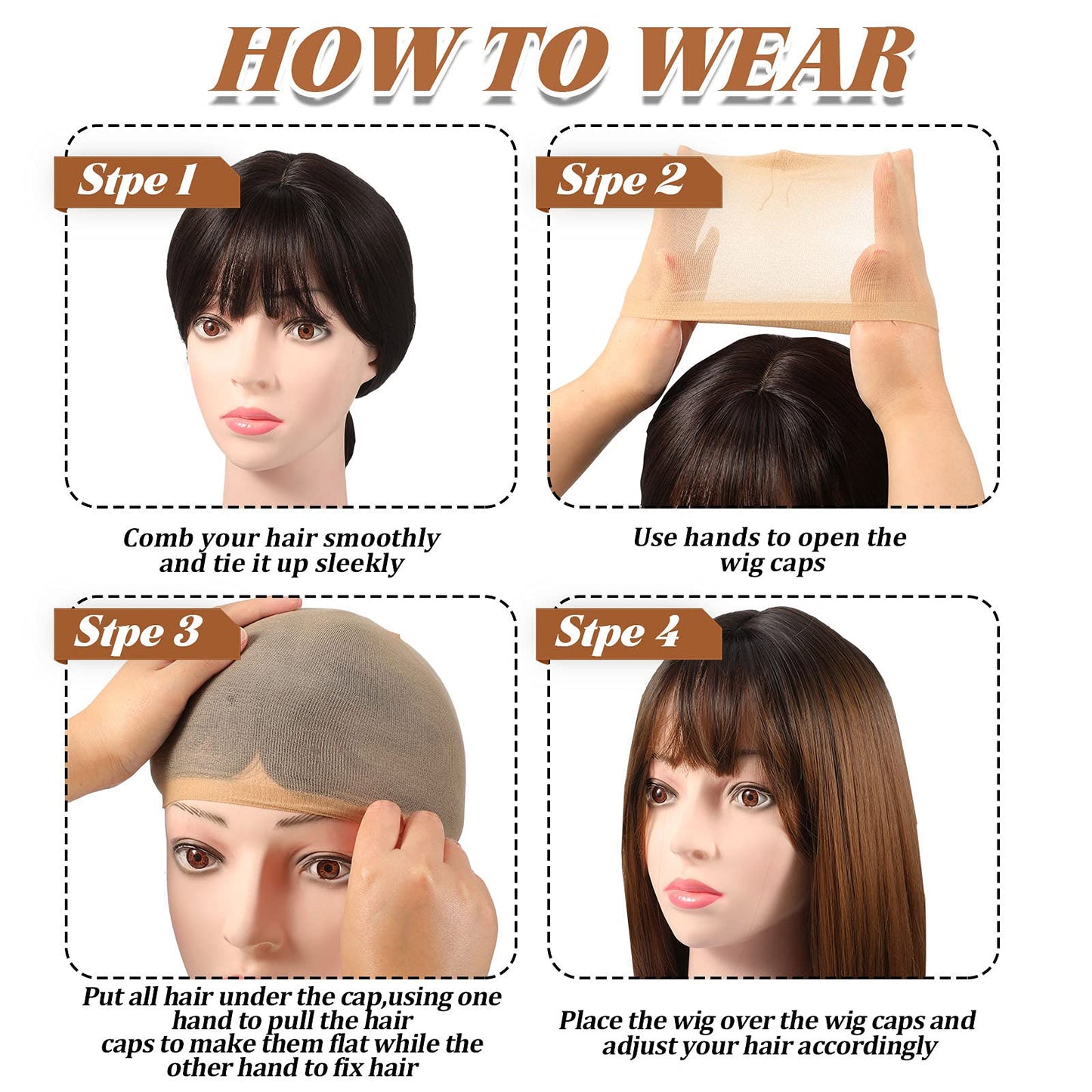 Waydress 100 Pcs Wig Cap Elastic Medium Nylon Stocking Caps Stretchy Stocking Wig Caps Secure Your Hair, Lightweight, Breathable (Beige)