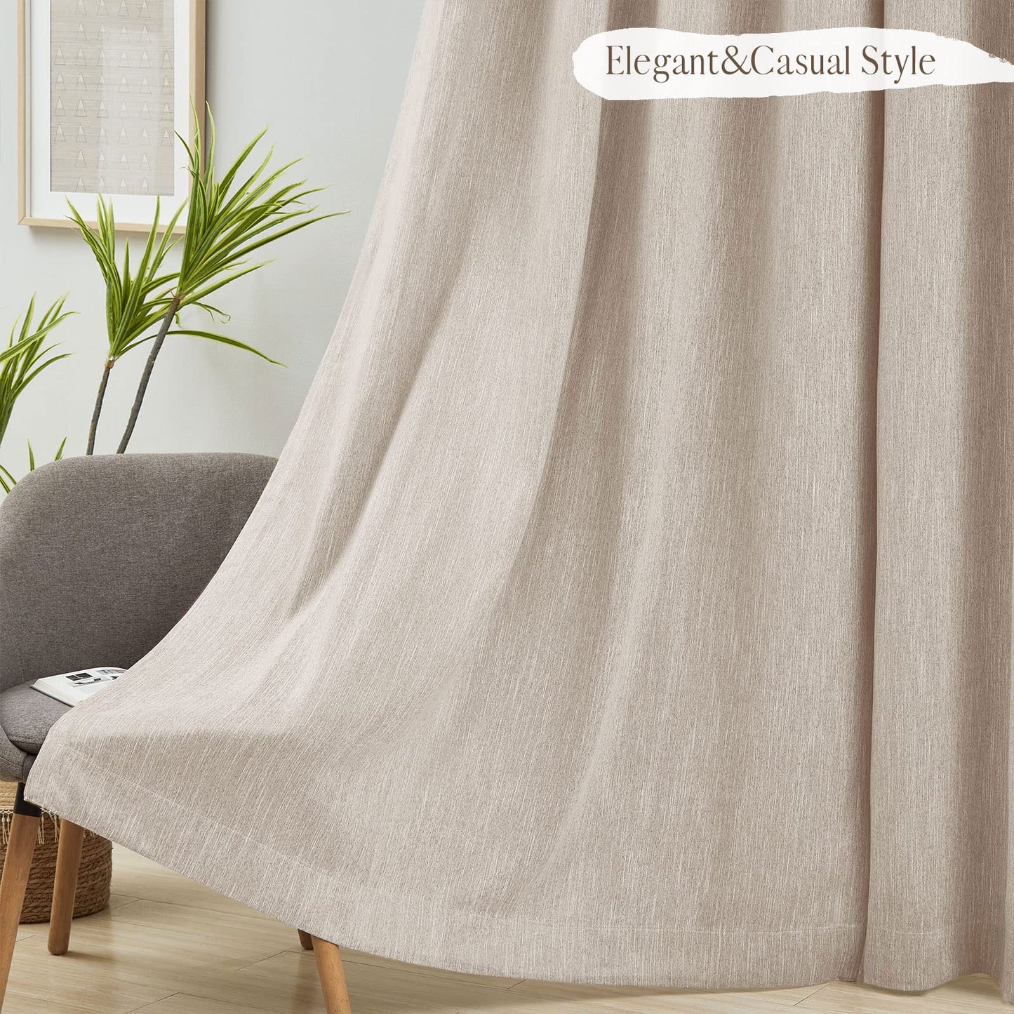 Melodieux Elegant Cotton Room Darkening Blackout Curtains for Living Room Bedroom Thermal Insulated Grommet Drapes, 52 by 84 Inch, Beige (1 Panel)