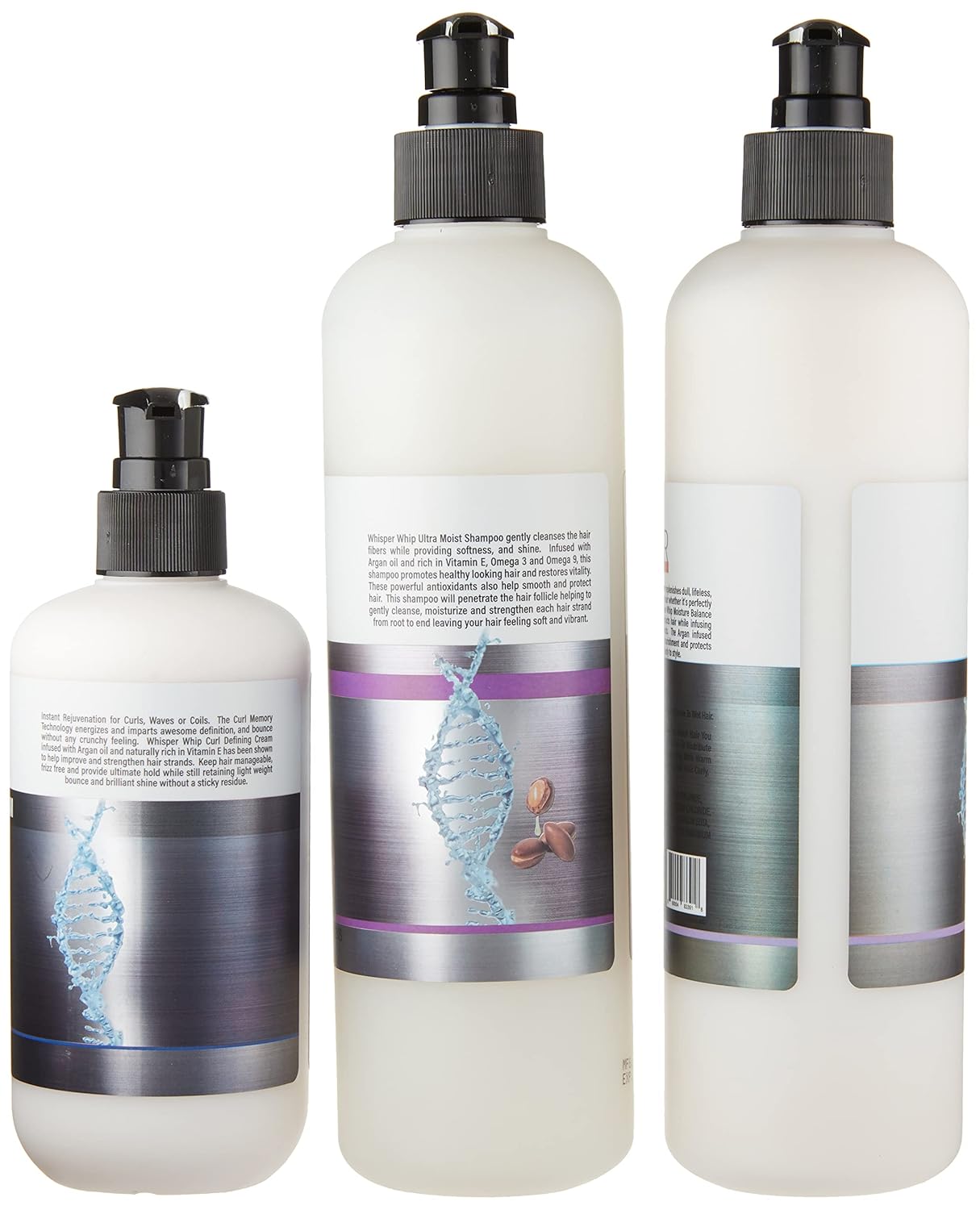 Whisper Whip Combo Set - Ultra Hydrating Shampoo, Moisture Balance Conditioner & Curl Defining Cream for All Hair Types