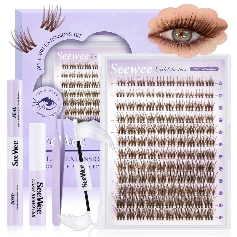 Brown Lash Clusters Kit 10-18mm D Curl Dark Brown Lash Clusters 120pcs DIY Wispy Cluster Eyelash Extensions Individual Natural Lashes False Eyelash Kit with Bond & Seal Remover Tweezers(S3 Lash Kit)