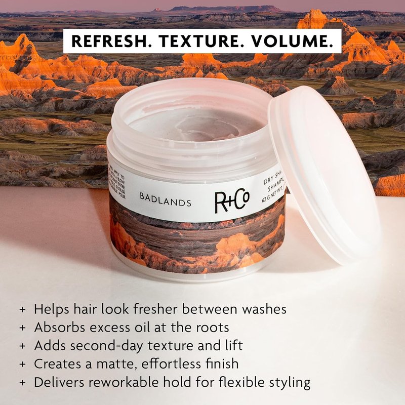 R+Co Badlands Dry Shampoo Paste - 2-in-1 Styling & Oil Absorbing Paste, Matte Finish for Second-Day Hair | 2.2 Oz