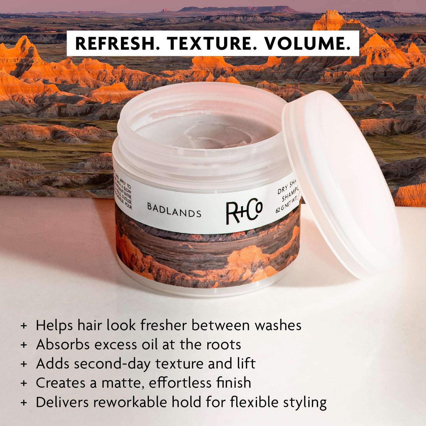 R+Co Badlands Dry Shampoo Paste – 2-in-1 Styling Paste & Dry Shampoo, Adds Volume, Absorbs Oil, Matte Texture for Second-Day Hair, Relative Paradise Fragrance, 2.2 Oz - 3 Pack