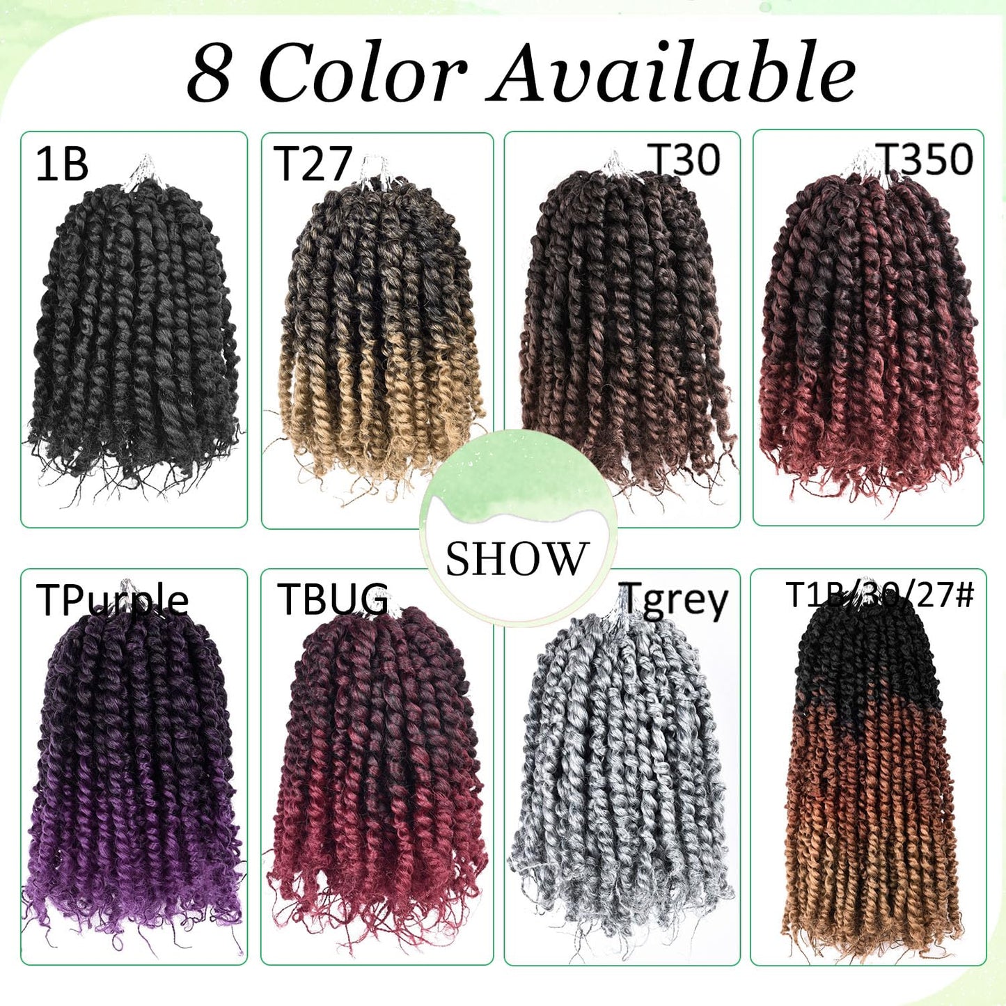 14 Inch Passion Twist Crochet Hair for Black Women 8 Packs Pre-twisted Passion Twist Crochet Braids Pre-looped Bohemian Twist Synthetic Braiding Hair Extensions (12Strands/Pack; T1B/30/27#)