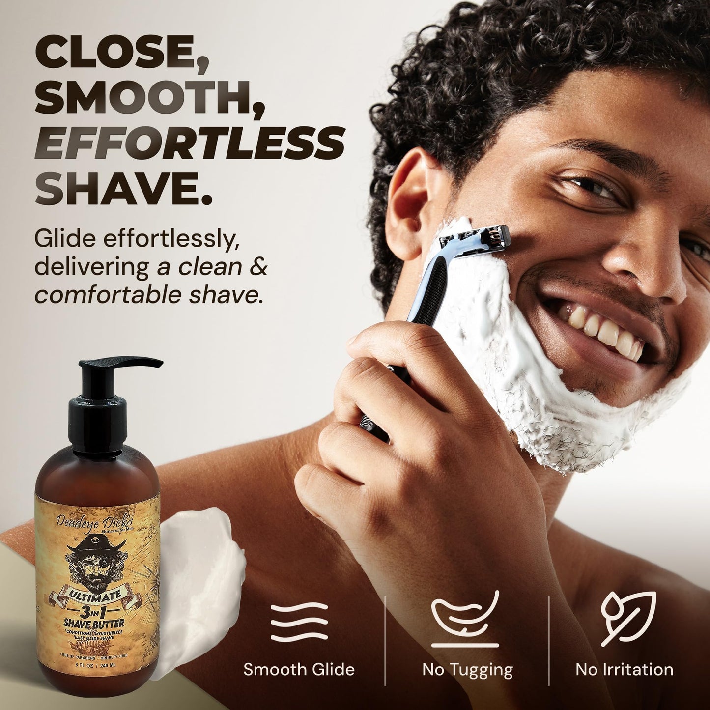 DeadeyeDick's 3-in-1 Shave Butter | Natural shaving cream mens & women | shaving cream sensitive skin formula | shave cream for Face, Head & Body | Irritation-Free Shave Cream | 8 FL Oz