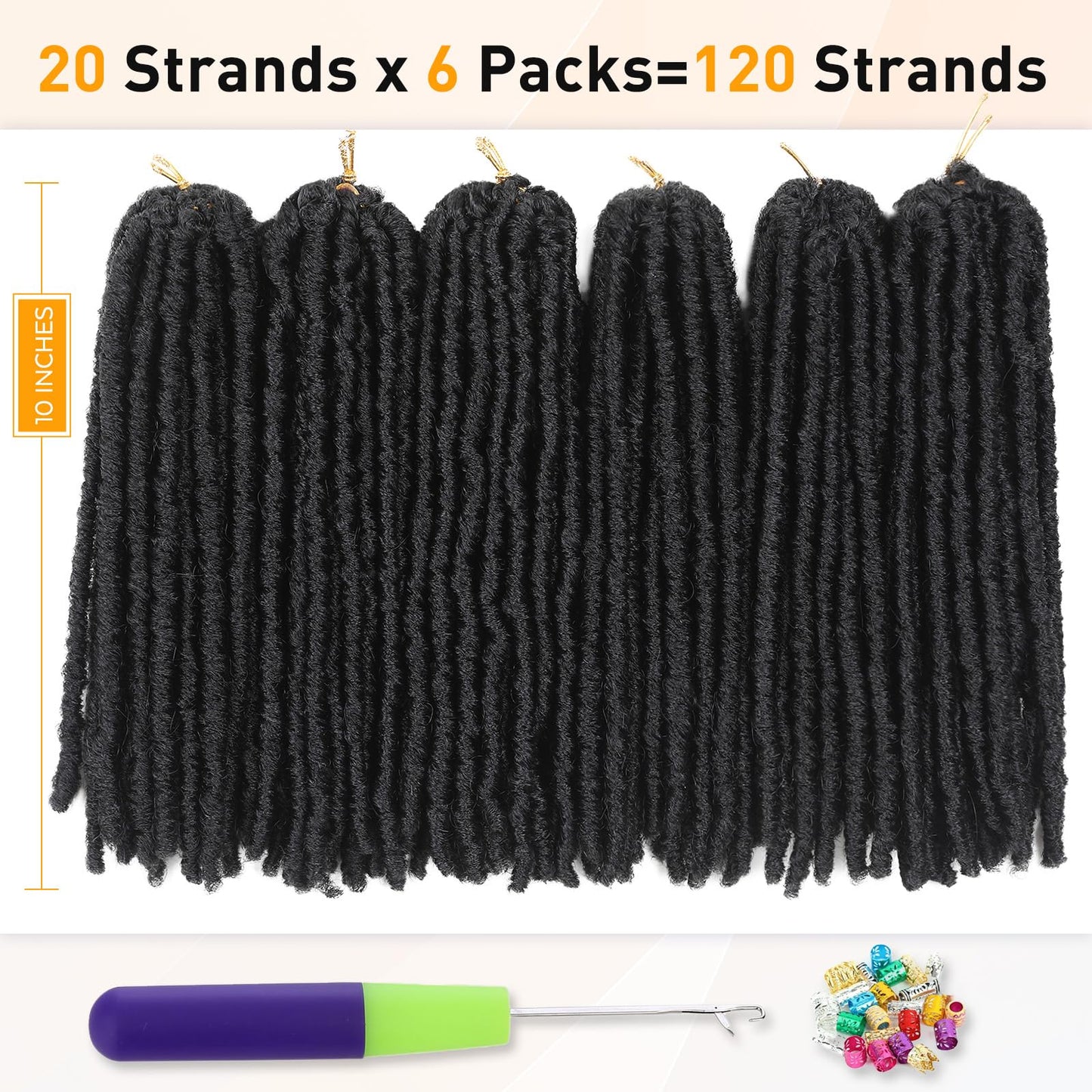 WIGNEE 120 Strands Faux Locs Crochet Hair 10 Inches Short Pre-Looped Soft Dreadlocks 6 Packs Pre-Twisted for Black Women (10 Inch, 1B)