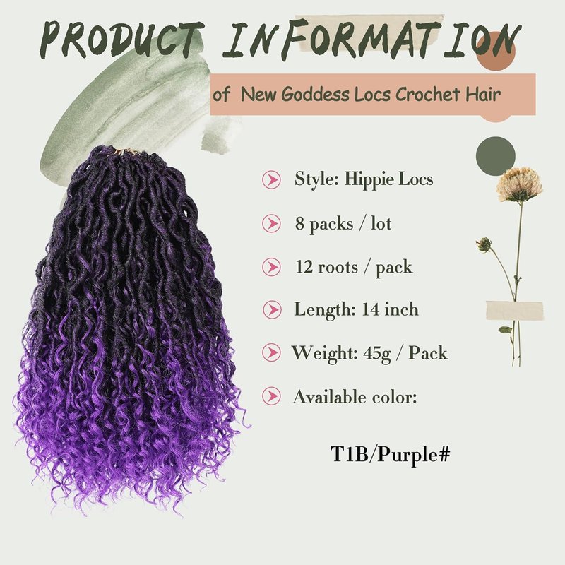 Goddess Locs Crochet Hair - 14-Inch Purple River Locs with Curly Ends | 8 Packs Synthetic Boho Braids