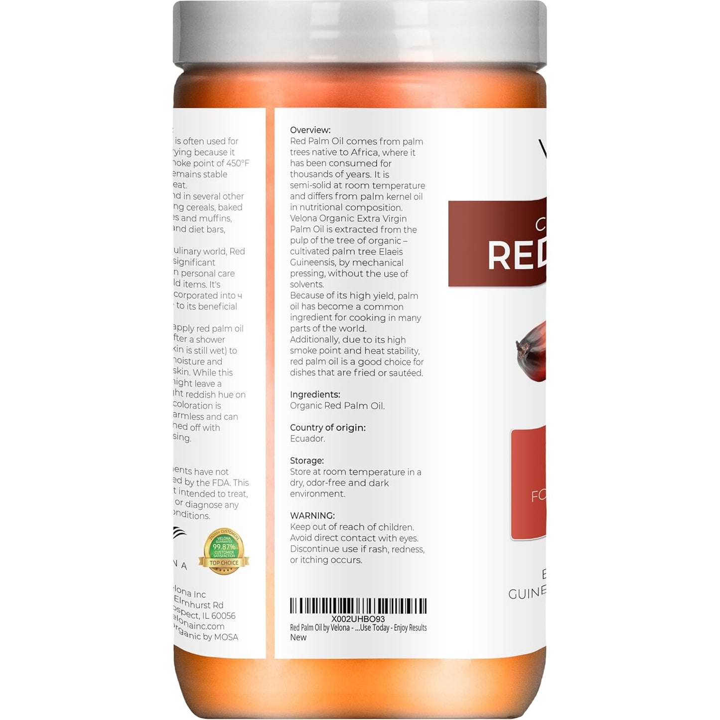 Organic Red Palm Oil - USDA Certified, Extra Virgin, Cold Pressed | 32 Fl Oz Jar for Skin, Face, Body & Hair Care