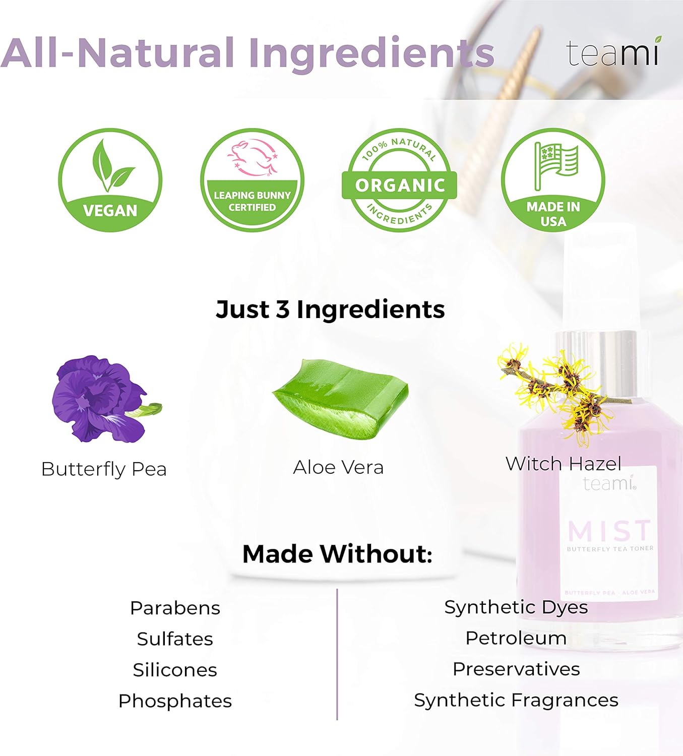 Teami Face Mist Spray Toner - Hydrating Makeup Setting Spray for Dry, Sensitive & Oily Skin | Organic Witch Hazel & Aloe Vera