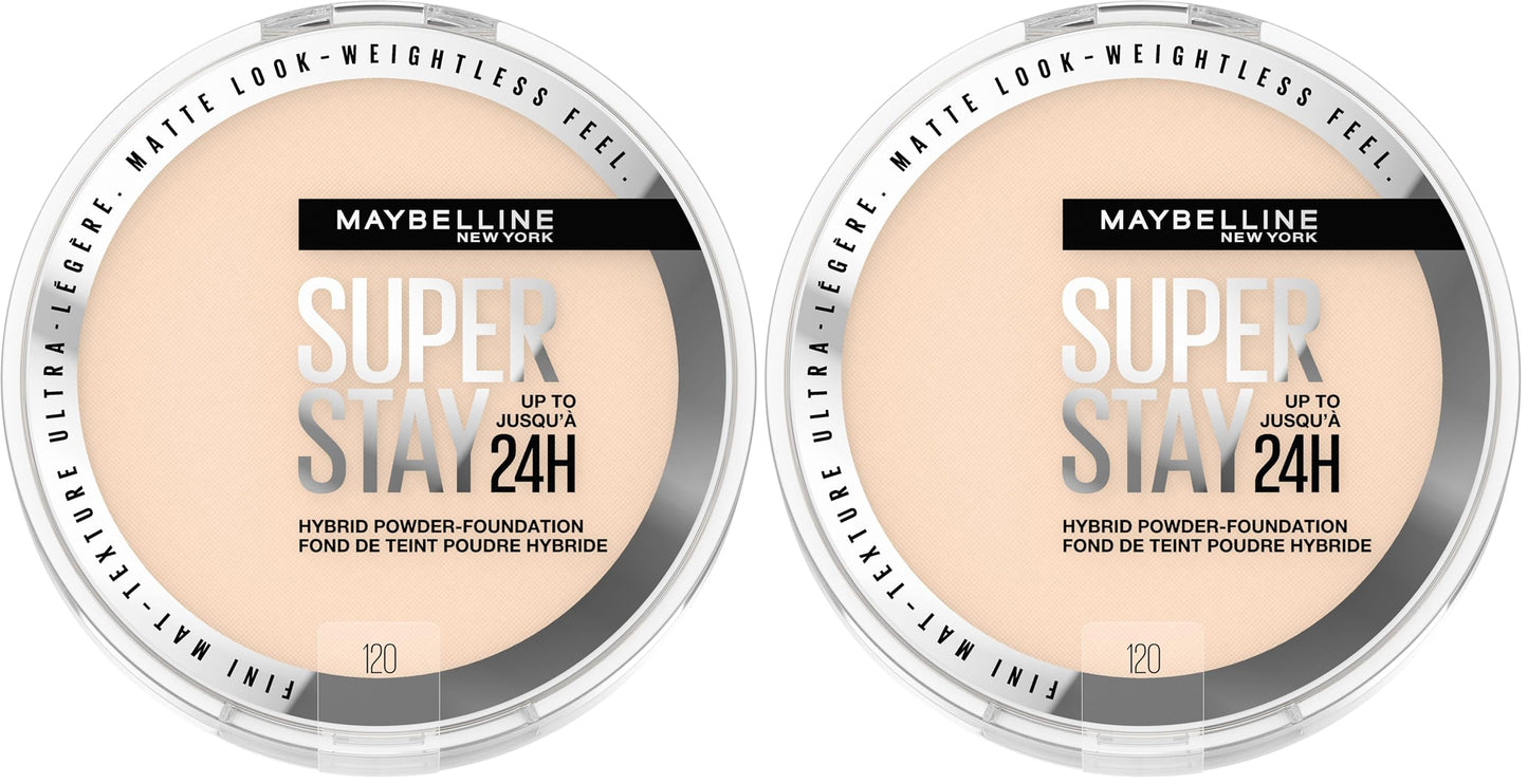 Maybelline Super Stay Up to 24HR Hybrid Powder-Foundation, Medium-to-Full Coverage Makeup, Matte Finish, 120, 1 Count (Pack of 2)