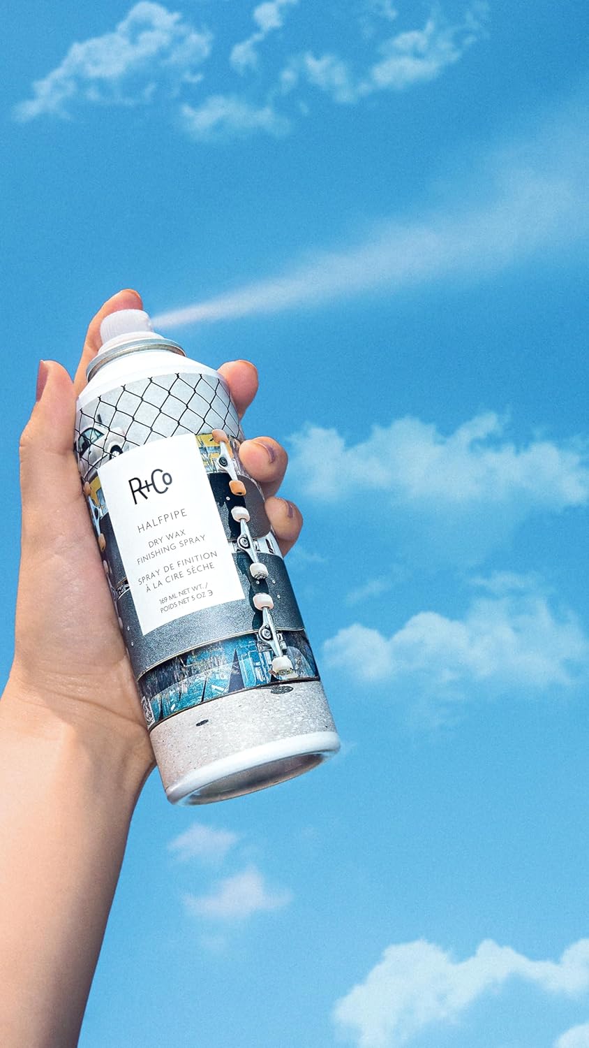 R+Co Halfpipe Dry Wax Finishing Spray - Workable Texture & Buildable Hold | Vegan, 5 Oz