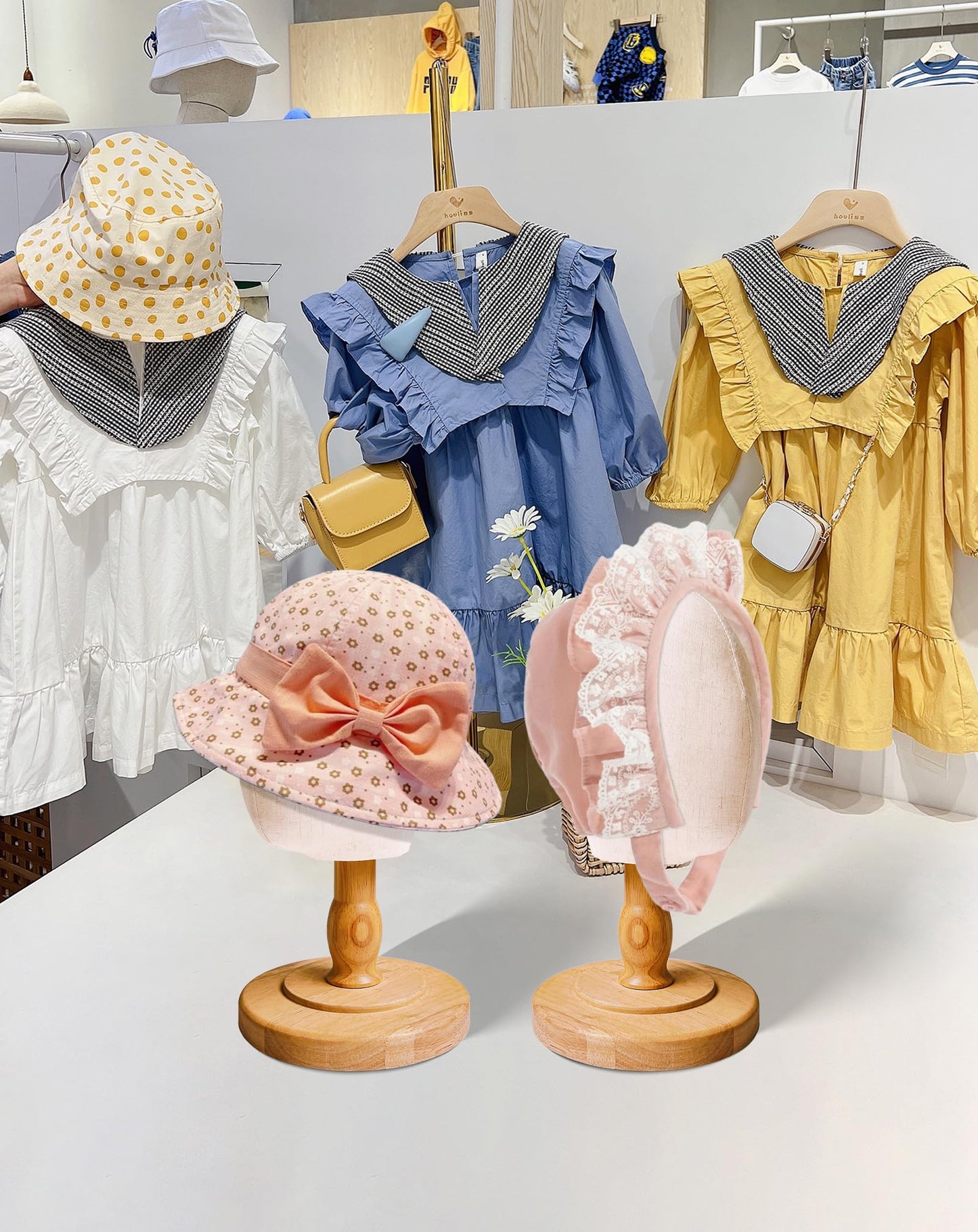 CHADWICK UnPinnable Baby Mannequin Head - Wig Stand for Kids, Plastic Model for Hats, Wigs, Glasses, Scarves Display - Baby Girl Children Hat Stand, Canvas Block Manikin for Home, Salon (47cm)